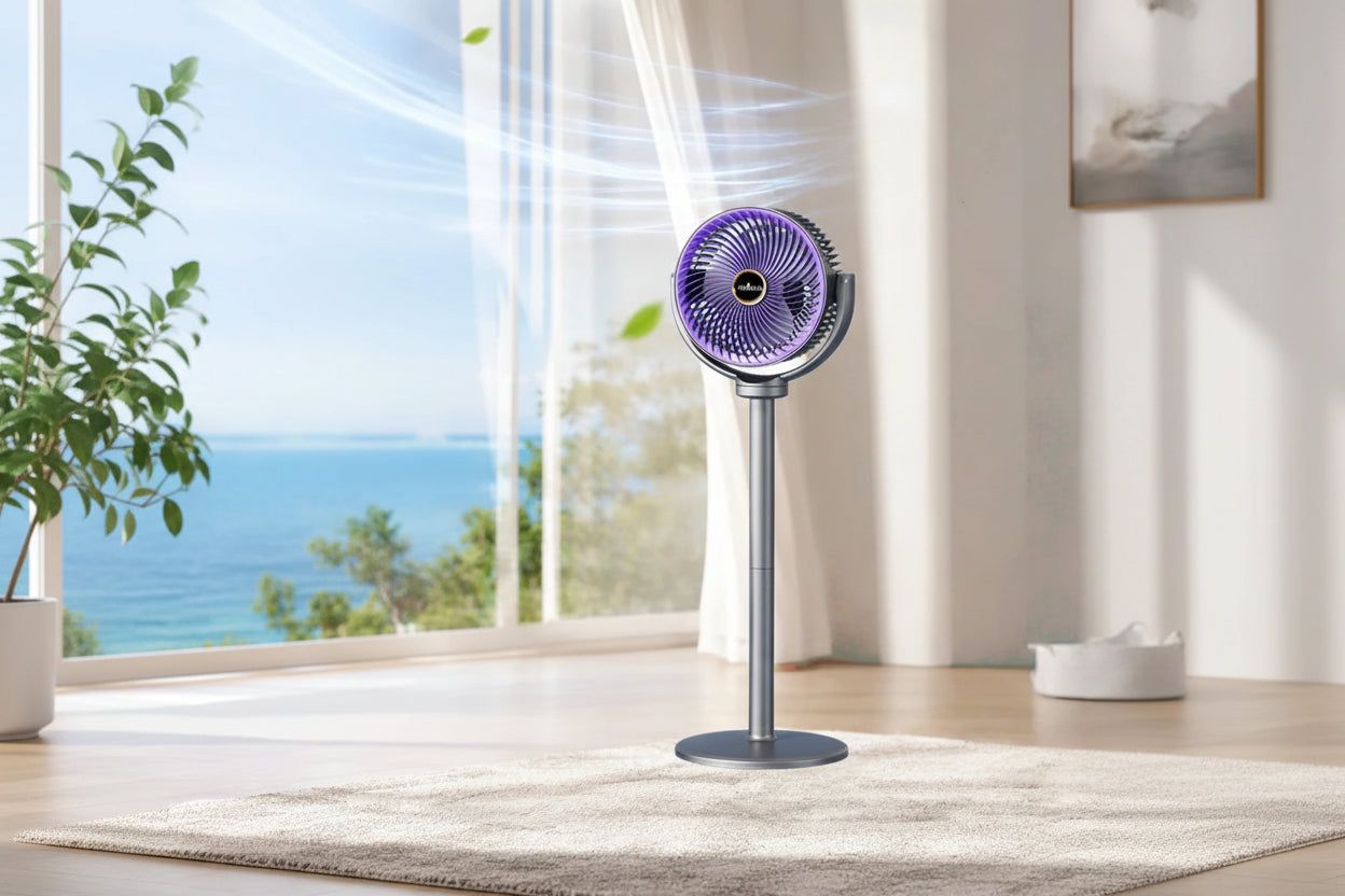 Ventilateur 3-en-1 Moderne Rechargeable USB-C – Silencieux, 5 Vitesses et Hauteur Réglable