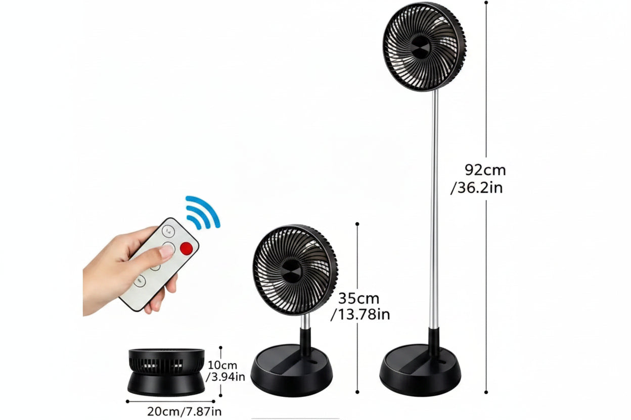 Ventilateur Portable Pliable Rechargeable 6000 mAh – Télécommande, USB et Sans Fil