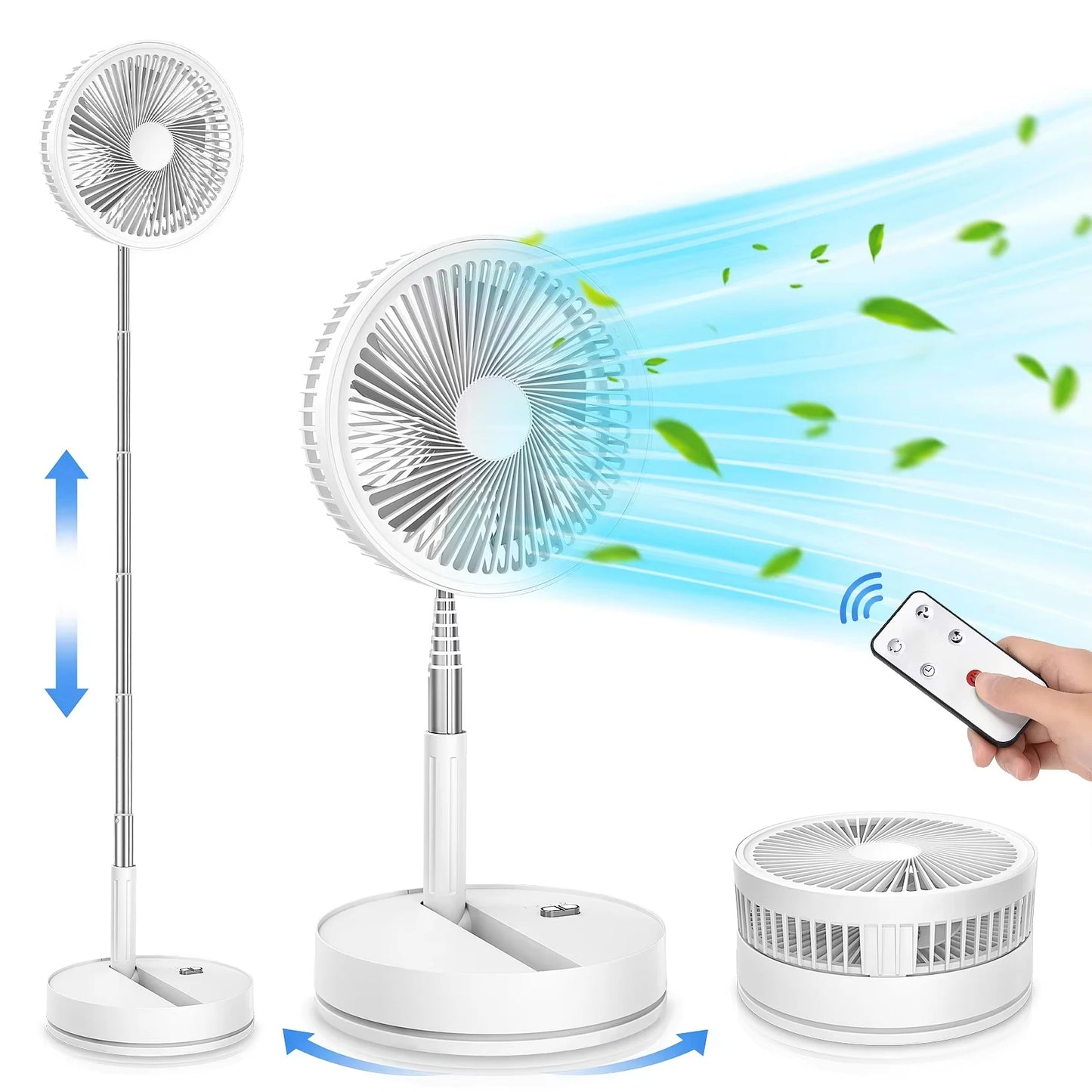 Ventilateur Portable Pliable Rechargeable 7200 mAh – Sans Fil, Télécommande et USB