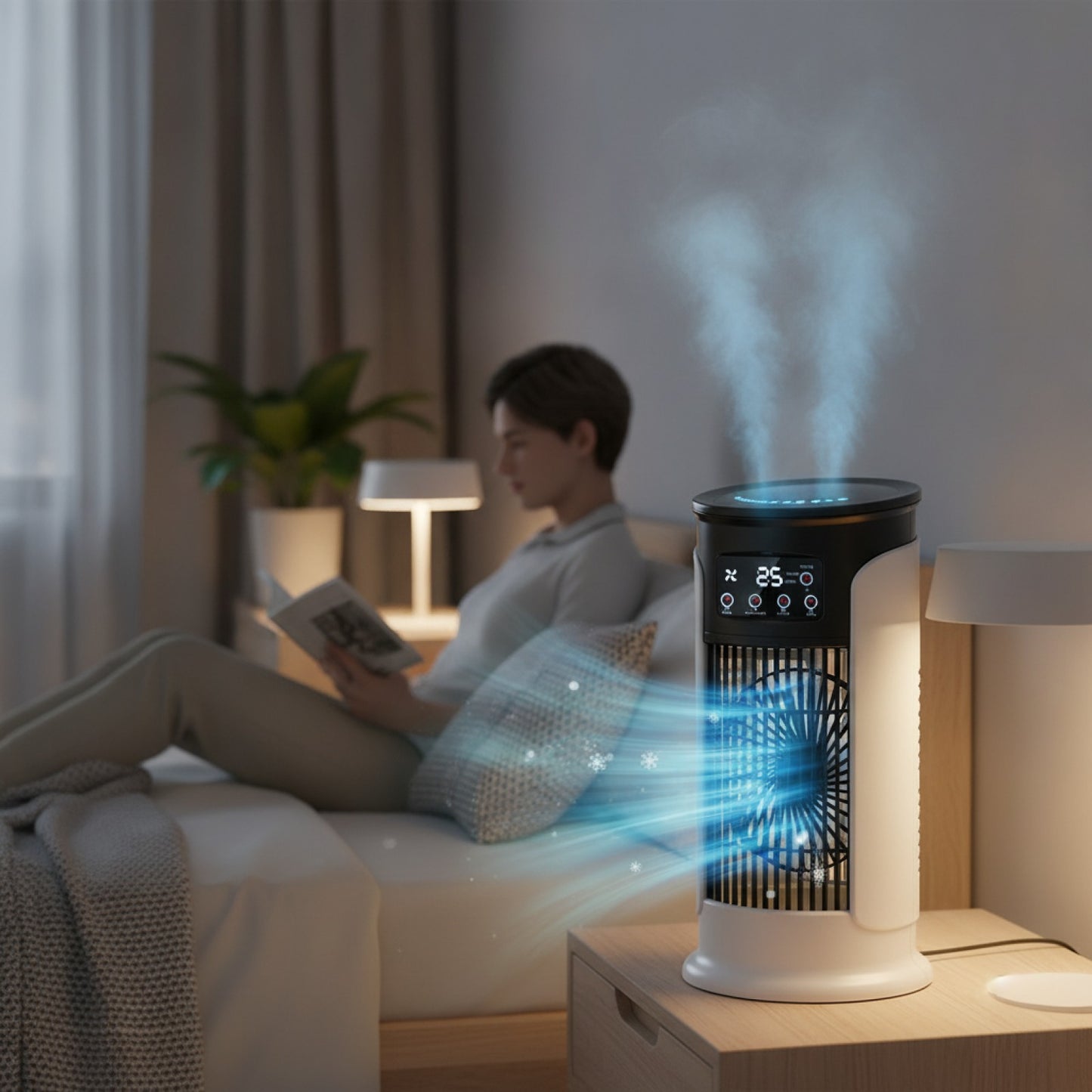 Ventilateur Portable 3-en-1 : Climatiseur, Rafraîchisseur d'Air et Humidificateur avec LED