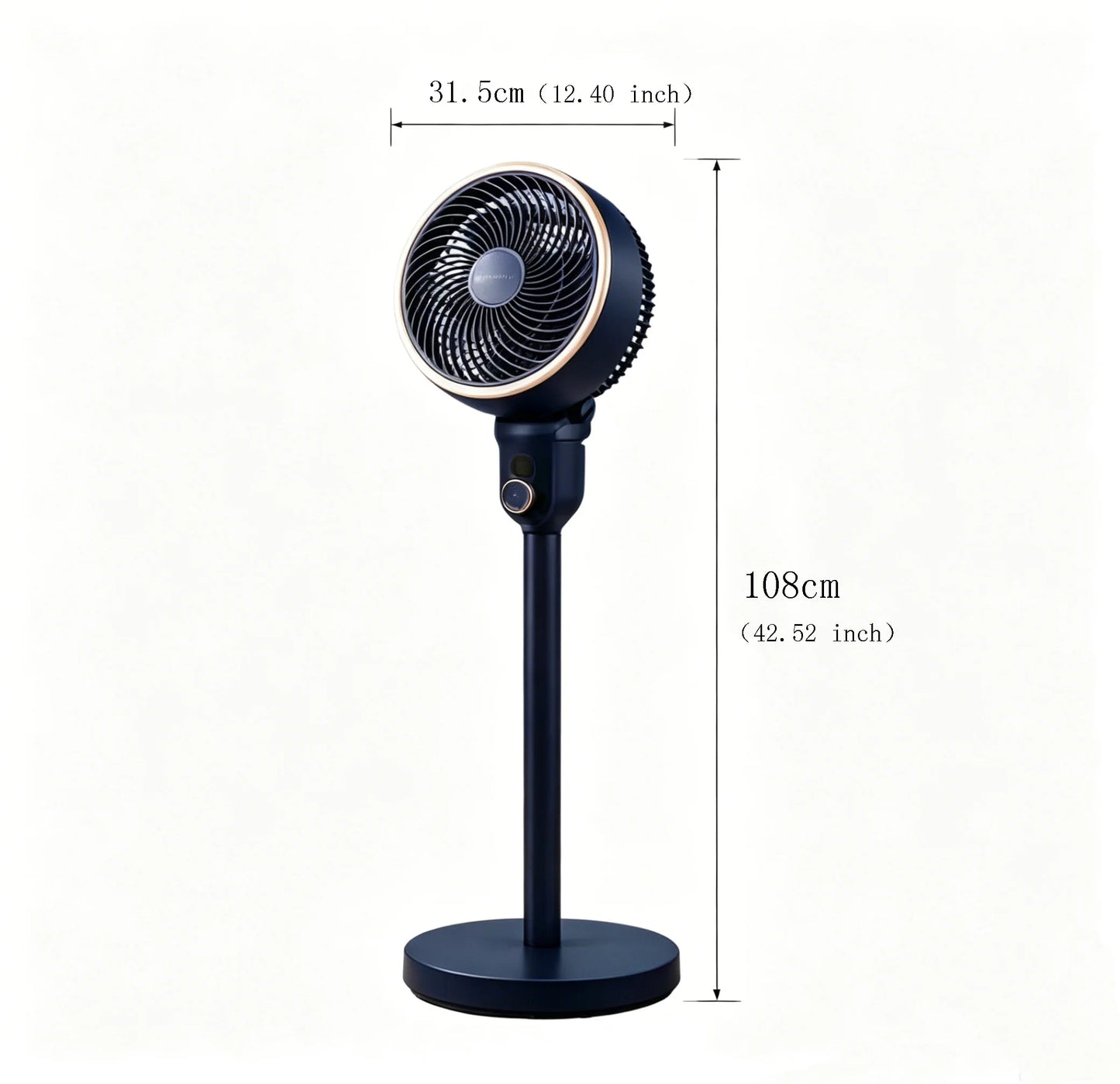 Ventilateur Sur Pied Noir avec Finition Dorée – Oscillant, Silencieux, 3 Vitesses – 108 cm