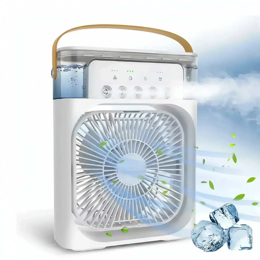 Ventilateur Humidificateur Portable 3-en-1 USB avec Veilleuse LED - Rafraîchisseur d'Air Compact
