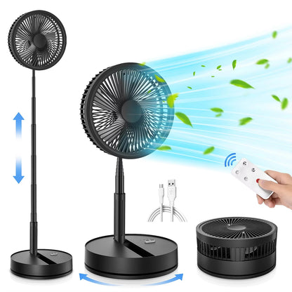 Ventilateur Portable Pliable Rechargeable 7200 mAh – Sans Fil, Télécommande et USB