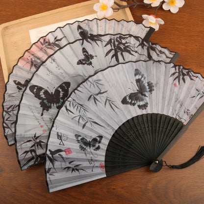 Éventail Pliant en Soie et Bambou - Style Vintage Chinois pour Femme
