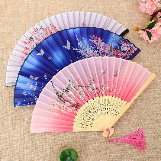Éventail à main pliant Vintage en bambou chinois, cadeau artisanal japonais, accessoires de spectacle de danse pour femmes, ornement de décoration pour la maison
