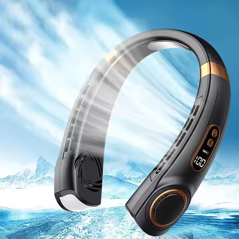 Ventilateur de Cou Portable Rechargeable - Rafraîchisseur d'Air Sans Lame avec Affichage Numérique