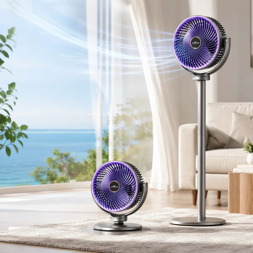 Ventilateur 3-en-1 Moderne Rechargeable USB-C – Silencieux, 5 Vitesses et Hauteur Réglable