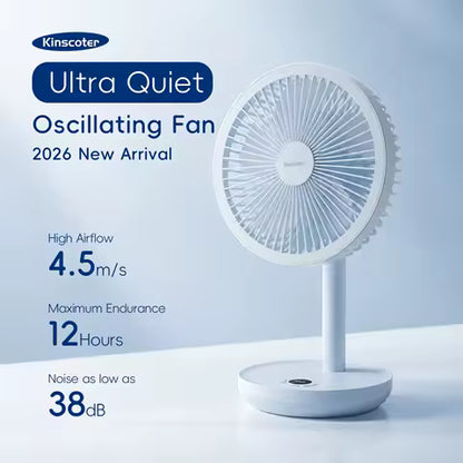 Ventilateur de Bureau KINSCOTER Oscilllant Intelligent USB Rechargeable 5 Vitesses - Silencieux & Angle Réglable