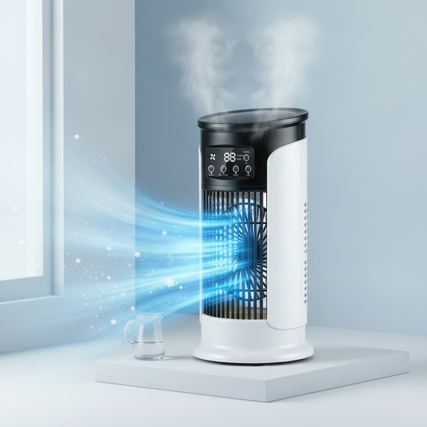 Ventilateur Portable 3-en-1 : Climatiseur, Rafraîchisseur d'Air et Humidificateur avec LED