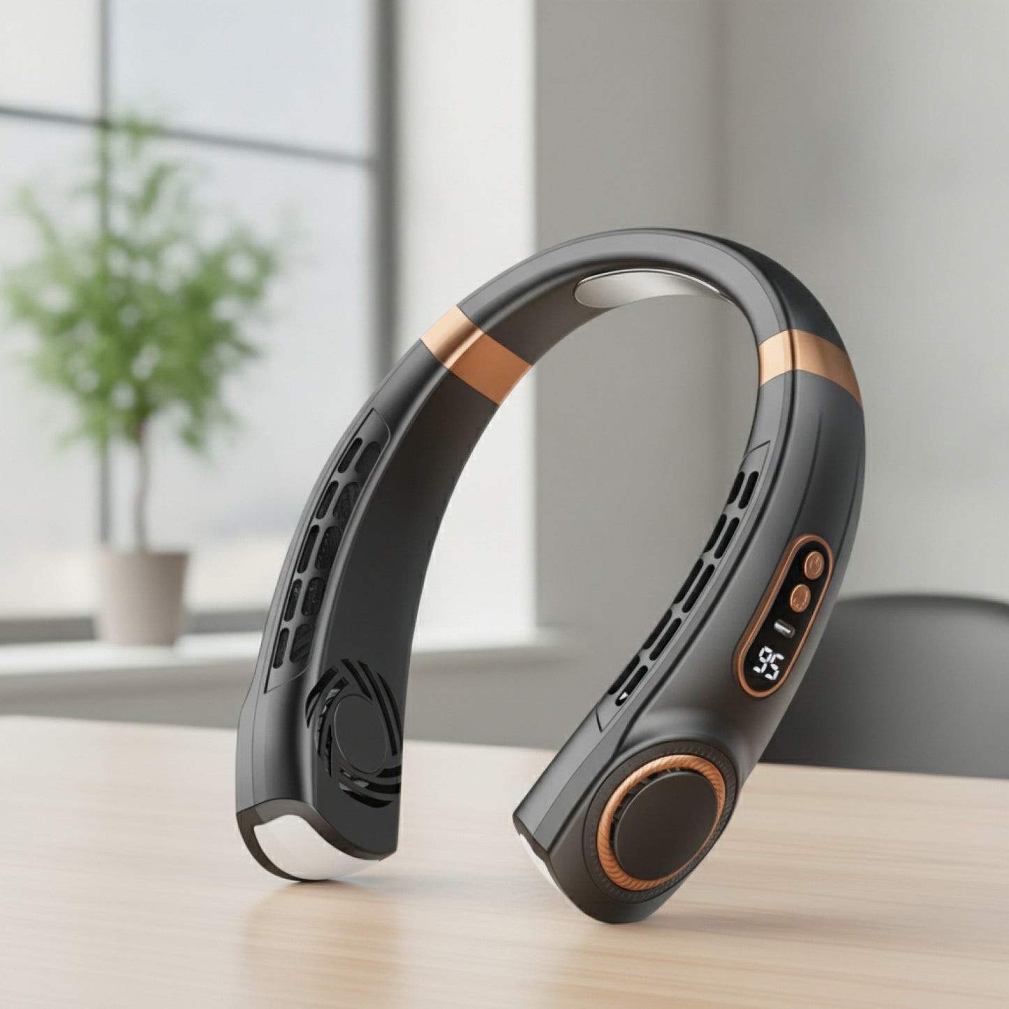 Ventilateur de Cou Portable Rechargeable - Rafraîchisseur d'Air Sans Lame avec Affichage Numérique