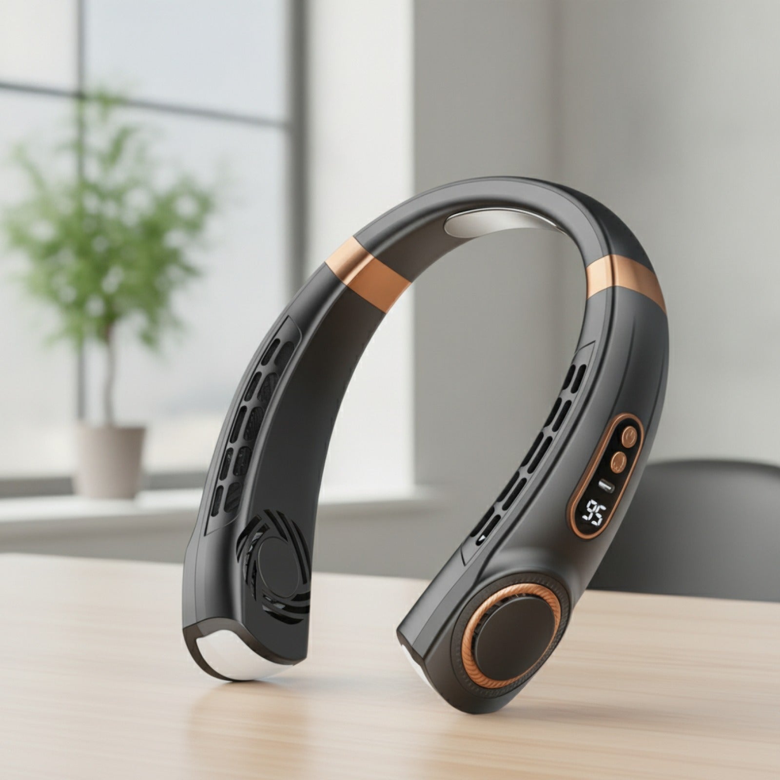 Ventilateur de Cou Portable Rechargeable - Rafraîchisseur d'Air Sans Lame avec Affichage Numérique