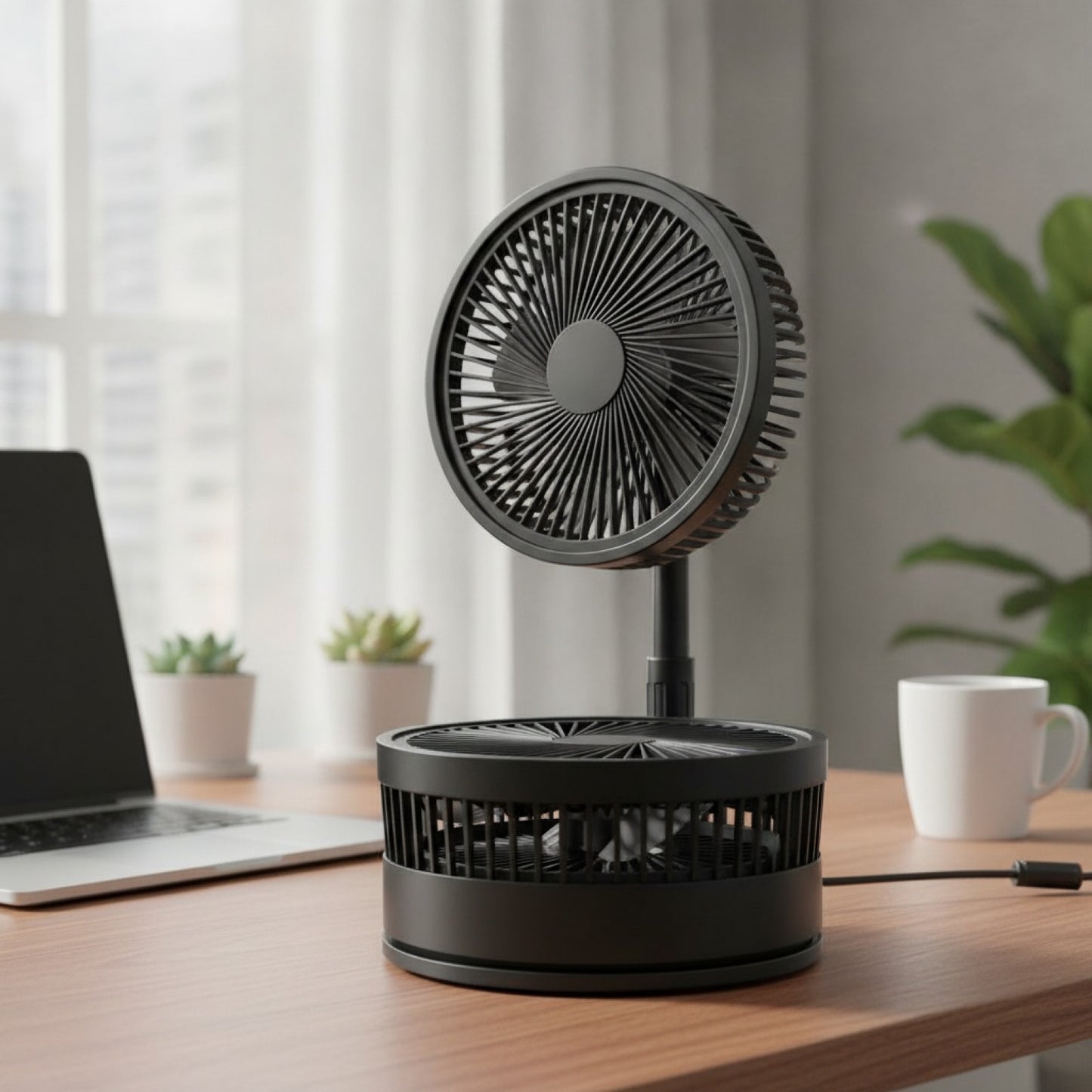 Ventilateur de Bureau Portable USB - 4 Vitesses, Pliable & Télescopique avec Télécommande