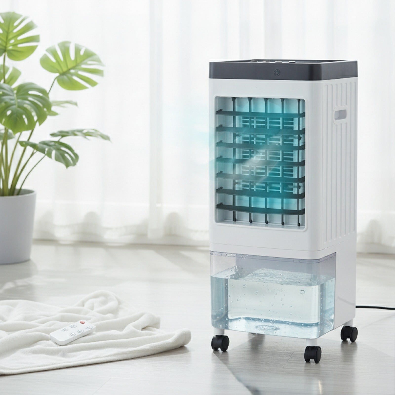 Ventilateur Climatiseur Mobile à Eau avec Réservoir Supérieur - Refroidisseur d'Air Personnel Polyvalent 110-220V