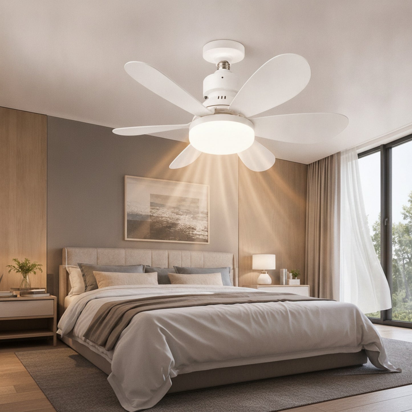 Ventilateur de Plafond LED E27 avec Télécommande - 3 Couleurs Réglables (3000K-6500K)