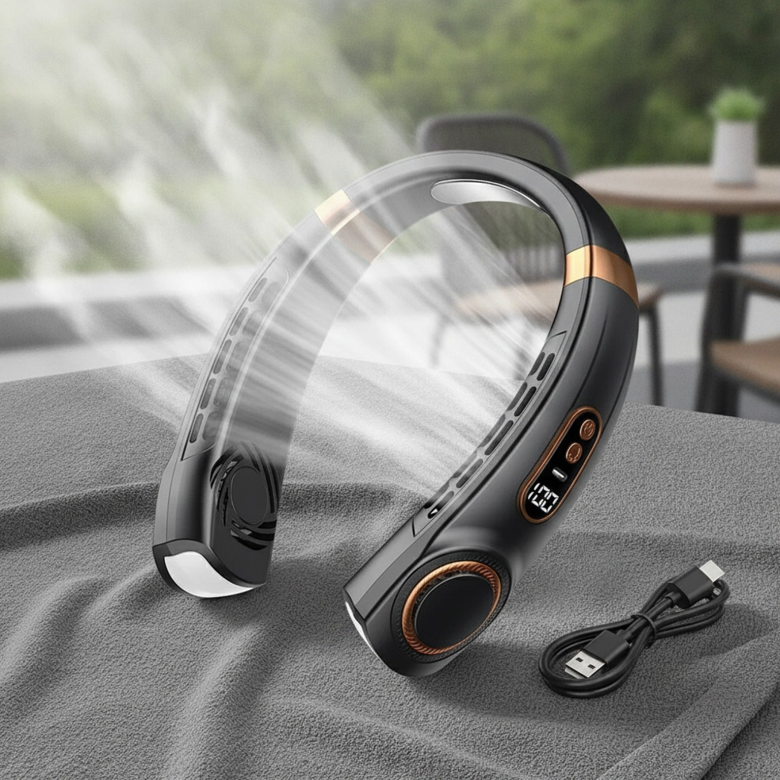 Ventilateur de Cou Portable Rechargeable - Rafraîchisseur d'Air Sans Lame avec Affichage Numérique