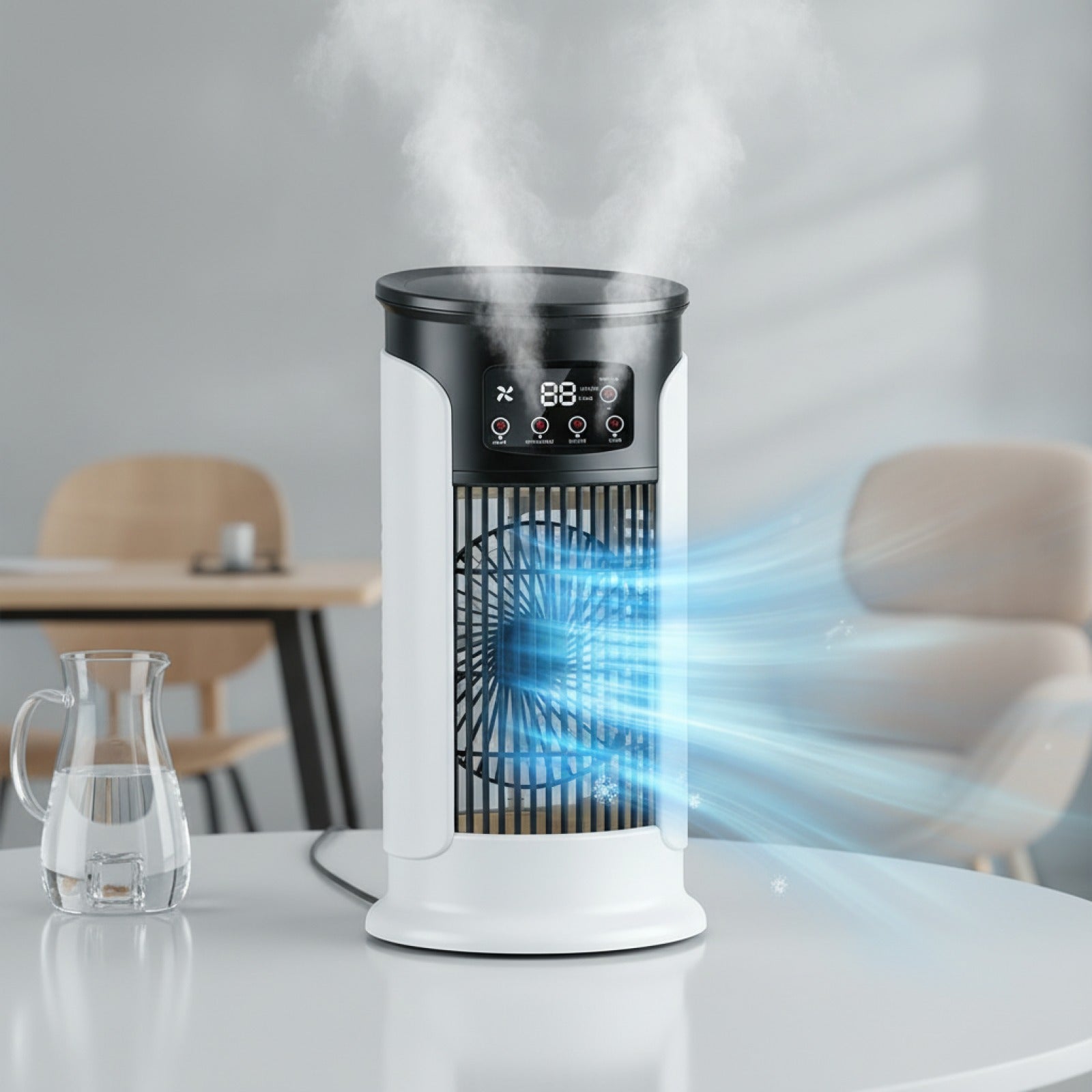 Ventilateur Portable 3-en-1 : Climatiseur, Rafraîchisseur d'Air et Humidificateur avec LED