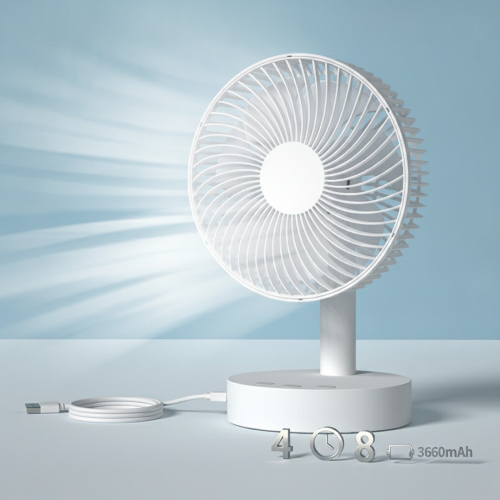 Ventilateur de Bureau USB Portable - 4 Vitesses, Silencieux & Oscilllant