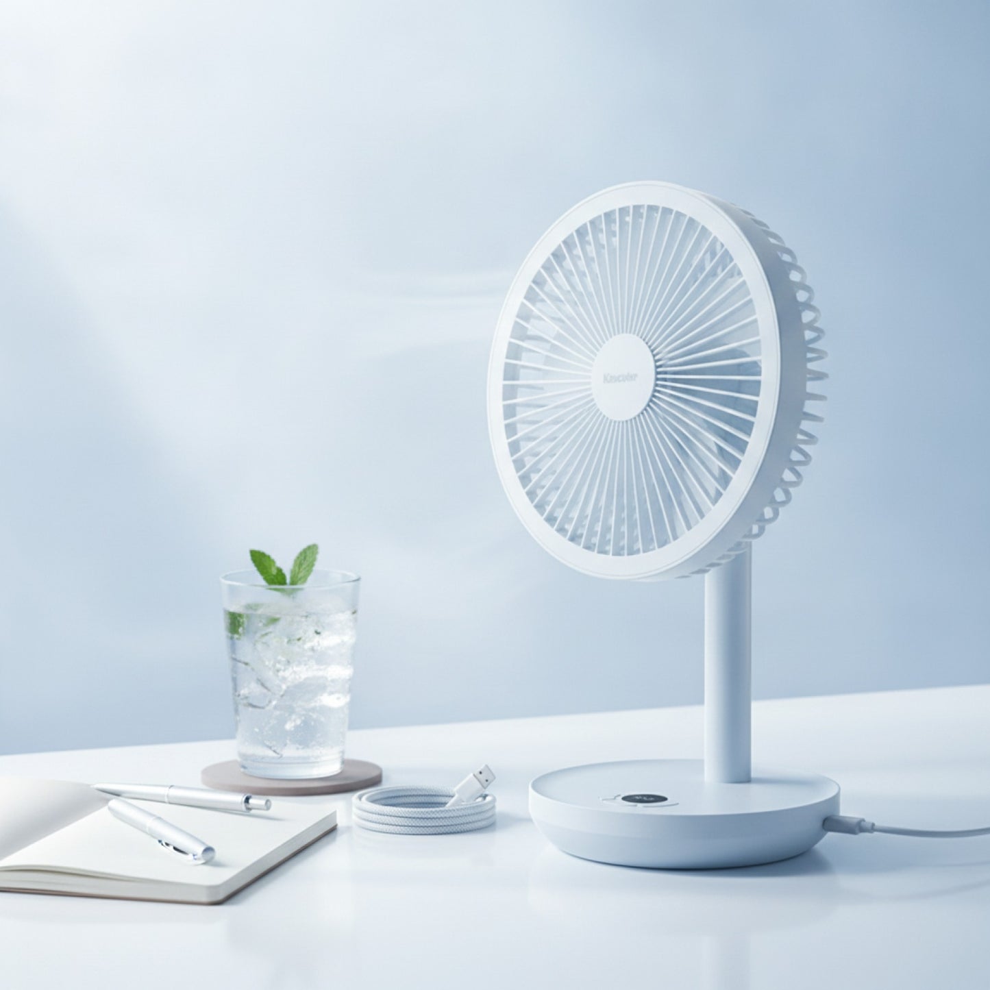 Ventilateur de Bureau KINSCOTER Oscilllant Intelligent USB Rechargeable 5 Vitesses - Silencieux & Angle Réglable