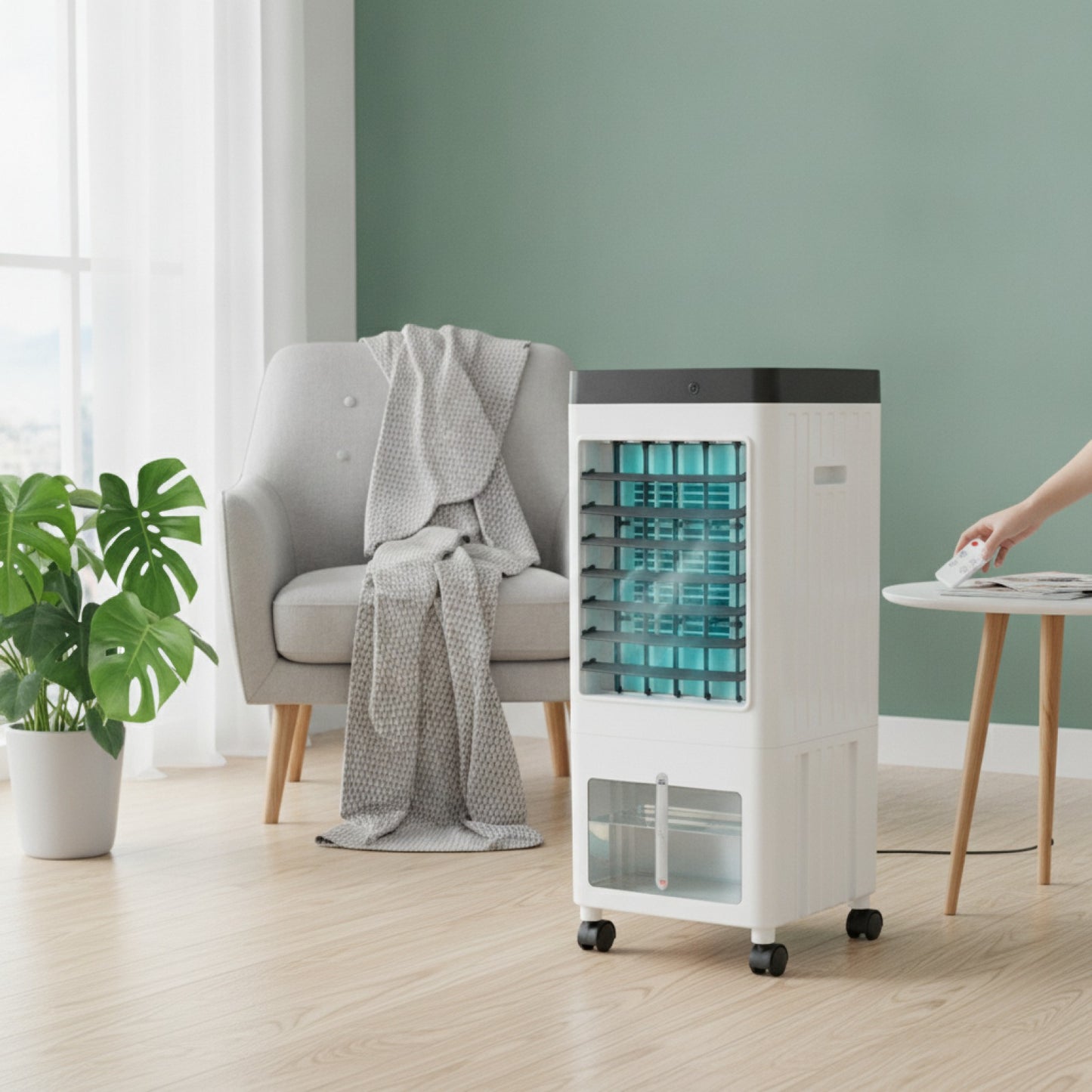 Ventilateur Climatiseur Mobile à Eau avec Réservoir Supérieur - Refroidisseur d'Air Personnel Polyvalent 110-220V
