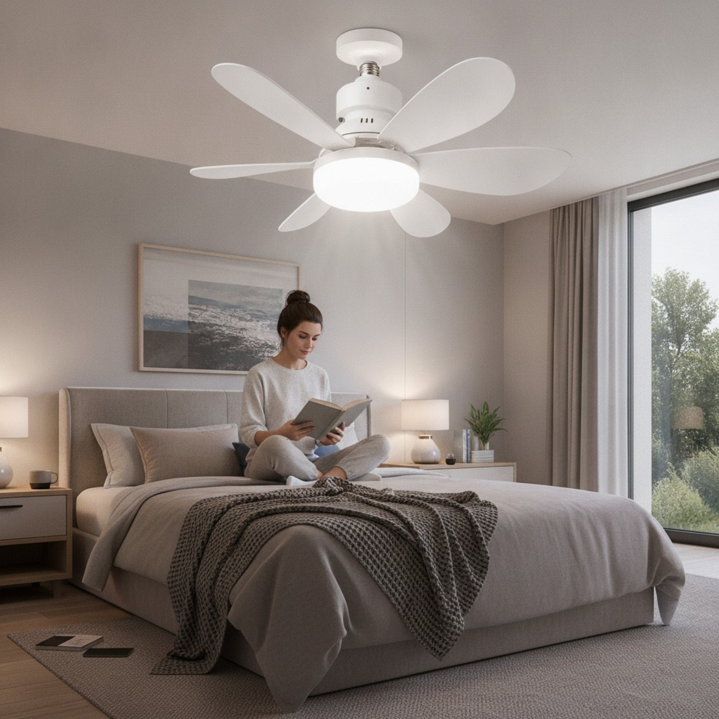 Ventilateur de Plafond LED E27 avec Télécommande - 3 Couleurs Réglables (3000K-6500K)