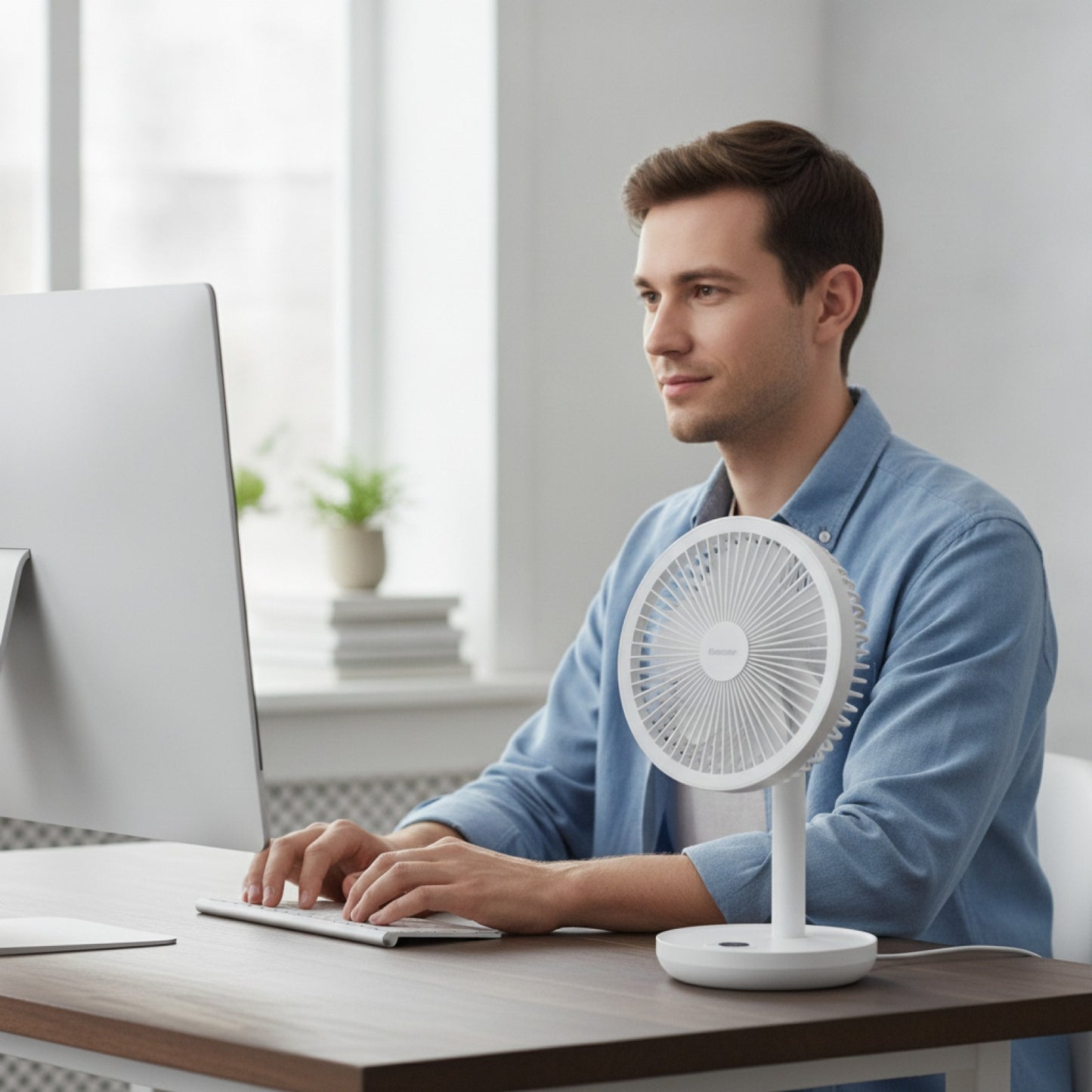 Ventilateur de Bureau KINSCOTER Oscilllant Intelligent USB Rechargeable 5 Vitesses - Silencieux & Angle Réglable