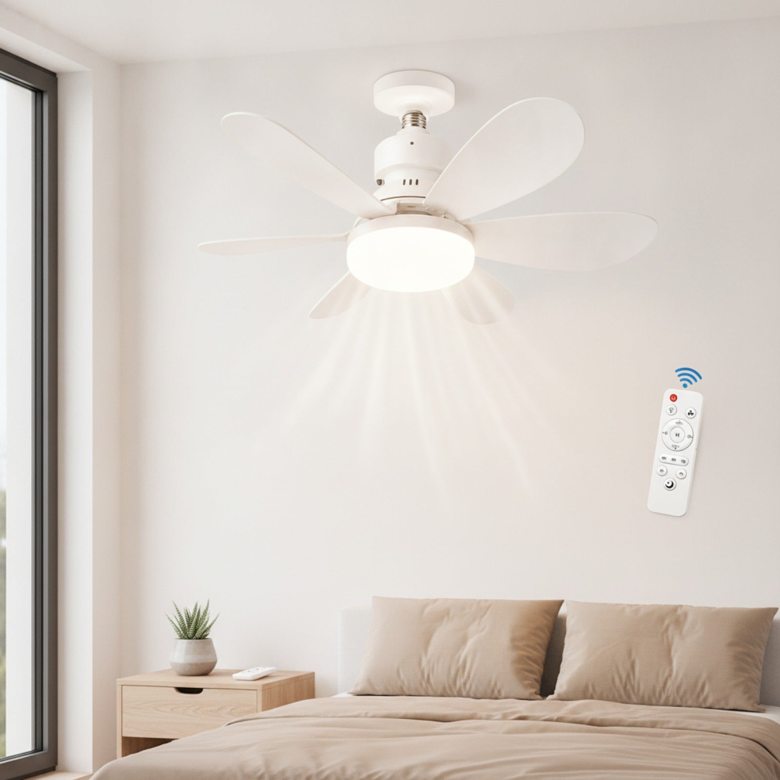 Ventilateur de Plafond LED E27 avec Télécommande - 3 Couleurs Réglables (3000K-6500K)